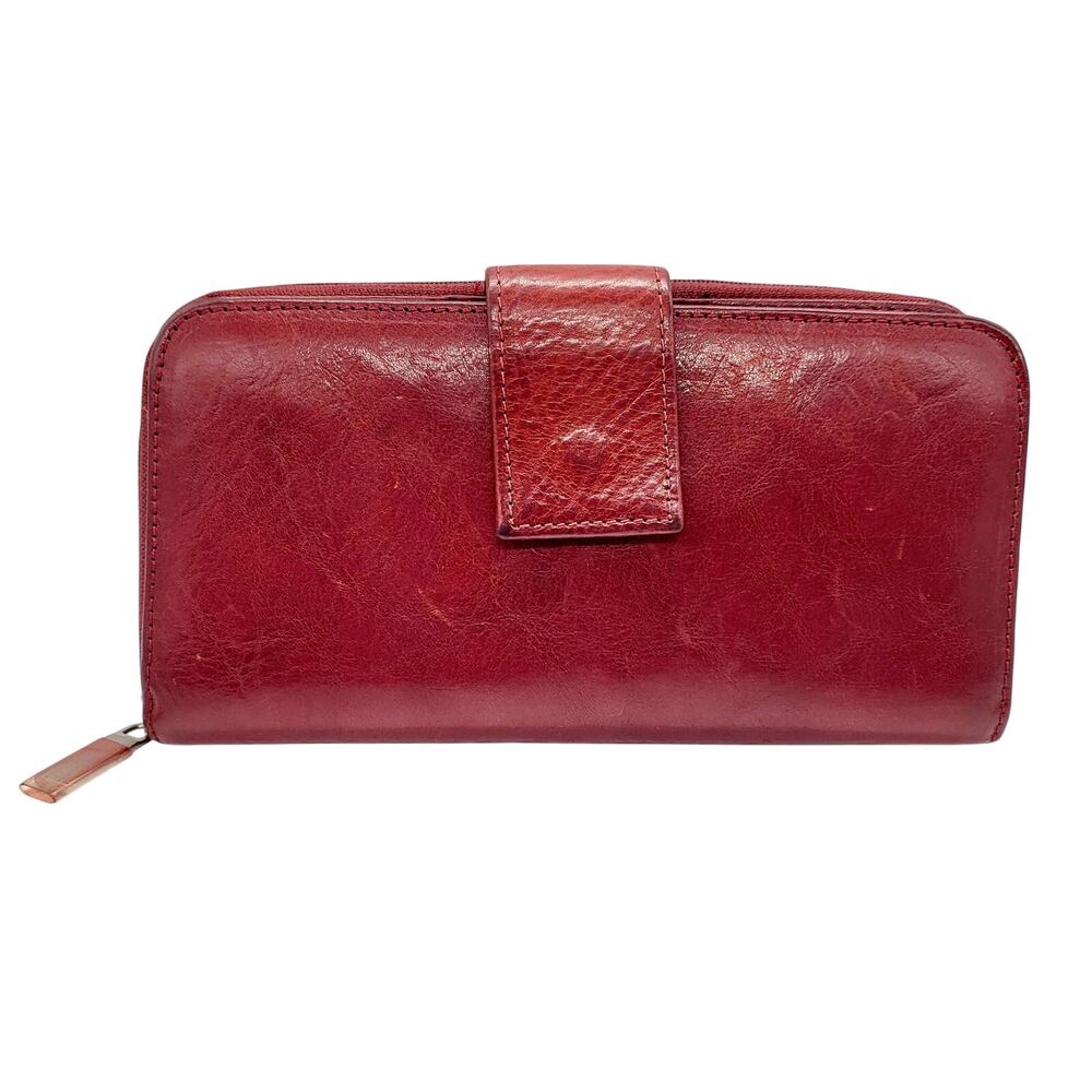 Vintage Pelle Studio Red Genuine Italian Leather Large Zip Around Closure Wallet